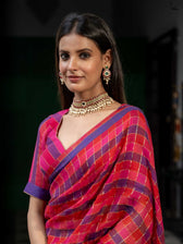 Suta Women Checked Zari Pure Cotton Saree
