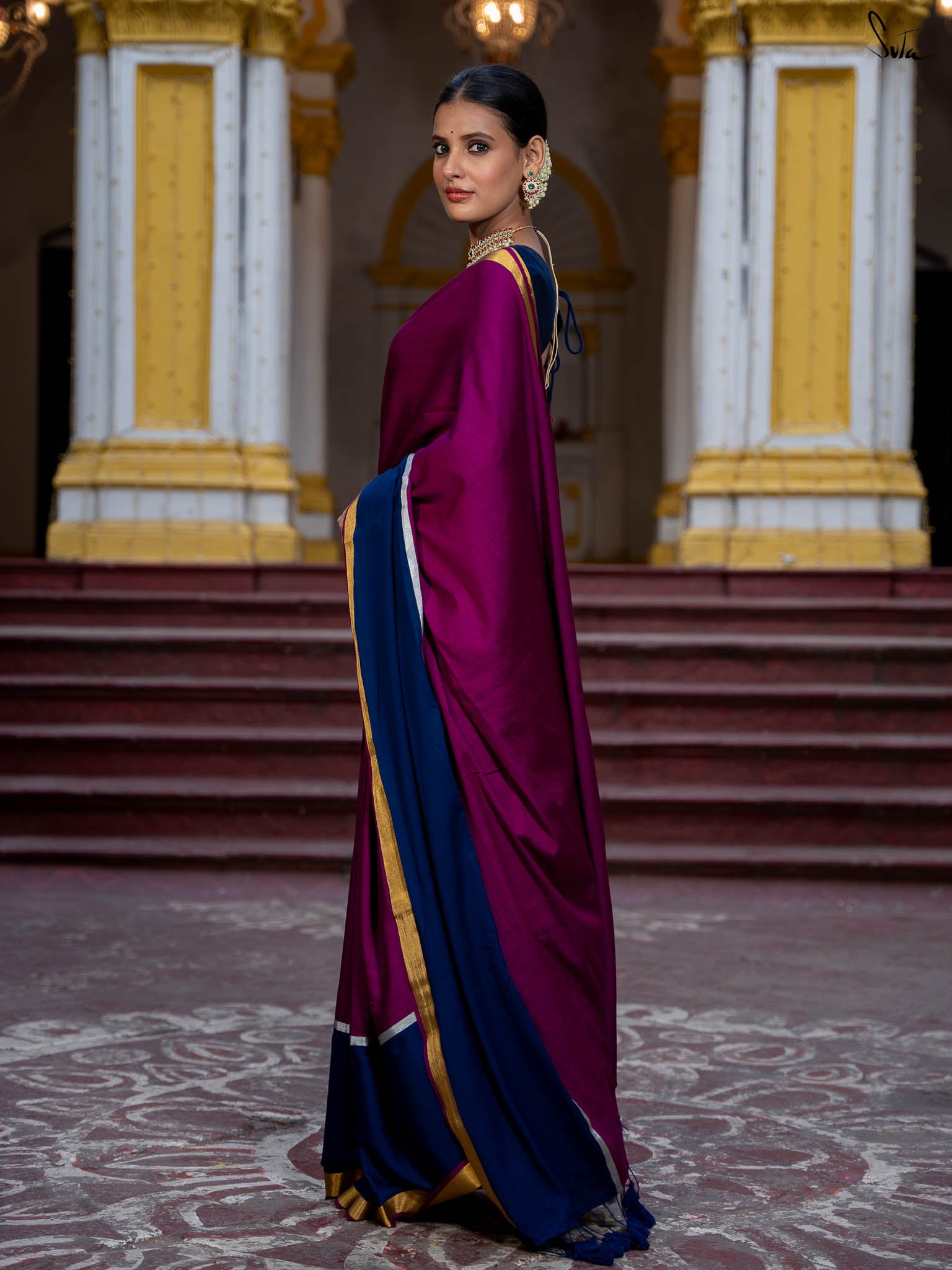 Suta Colourblocked Pink Color Saree