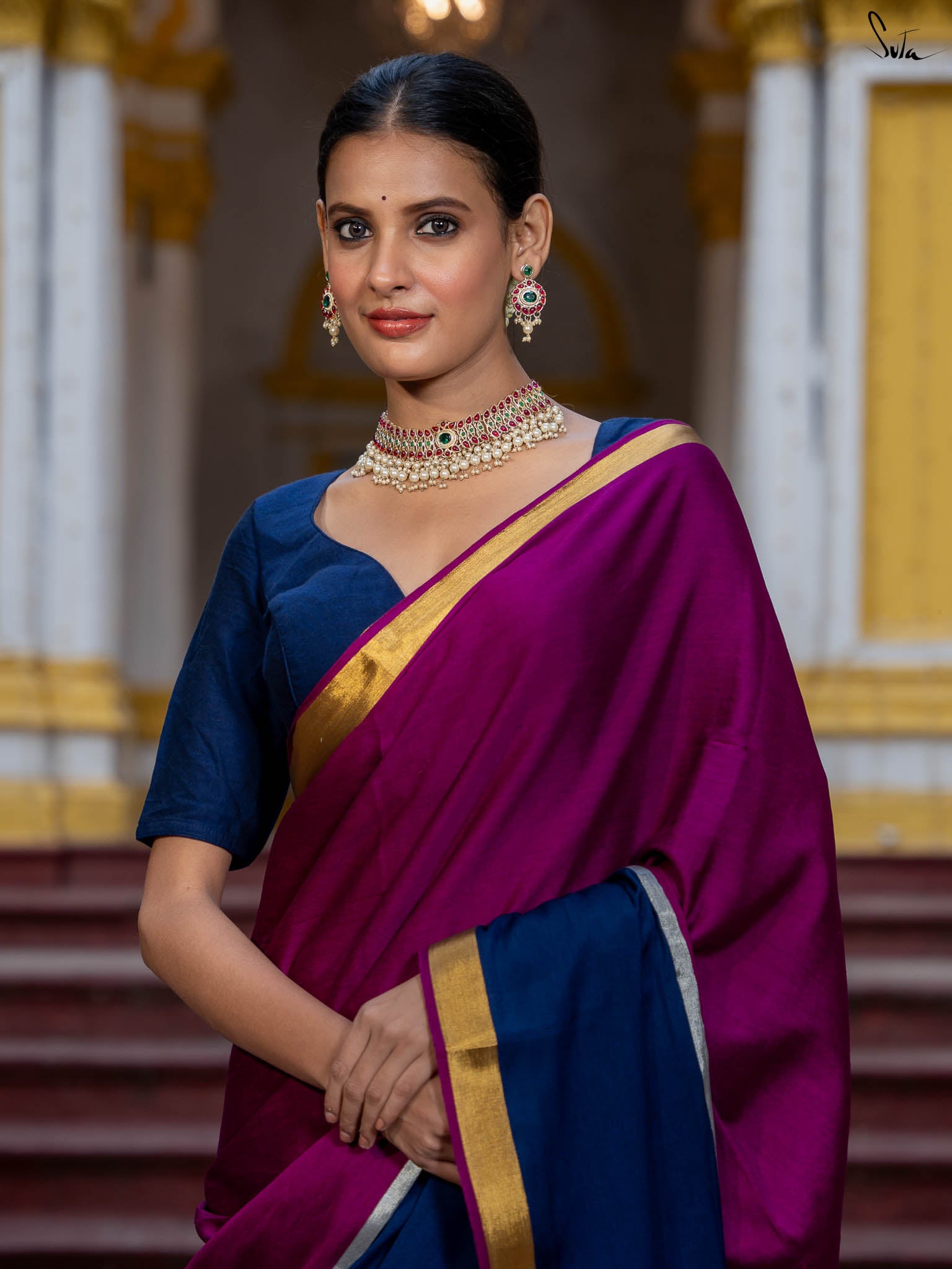 Suta Colourblocked Pink Color Saree