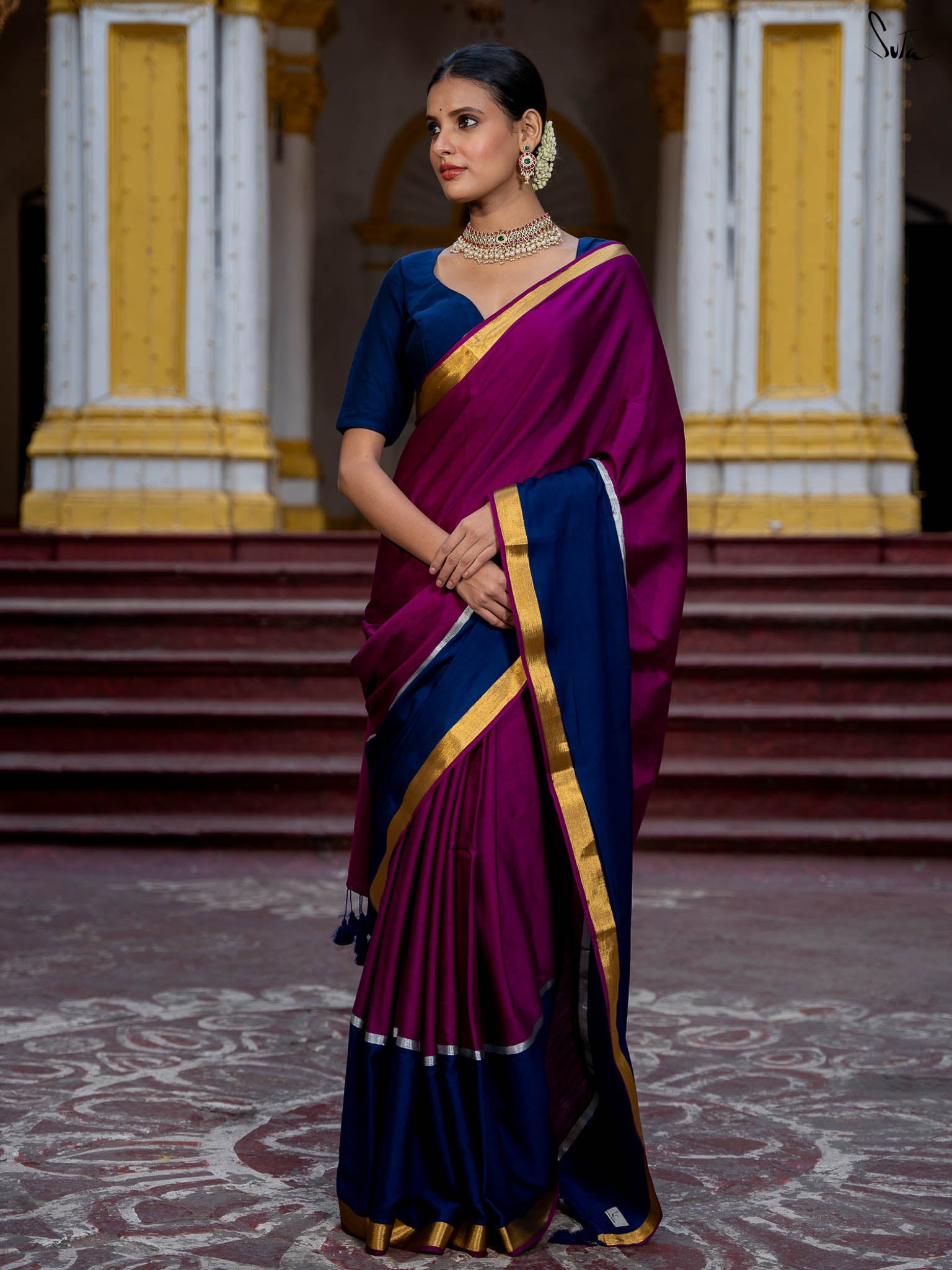 Suta Colourblocked Pink Color Saree