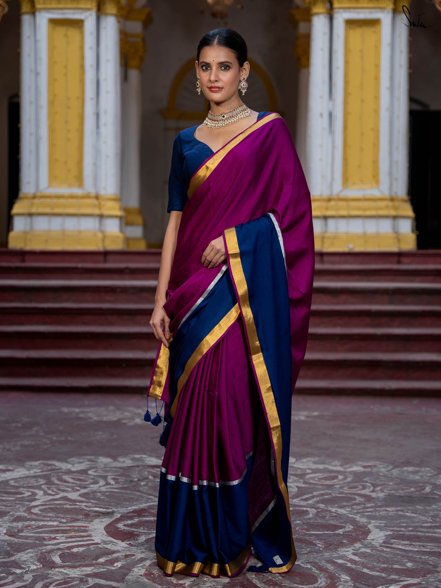 Suta Colourblocked Pink Color Saree