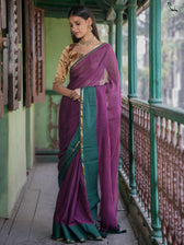 Suta Mul Cotton Purple Green Saree