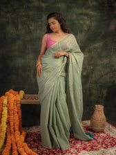 Milthila Palkar in Mint Green Blue Zari Saree