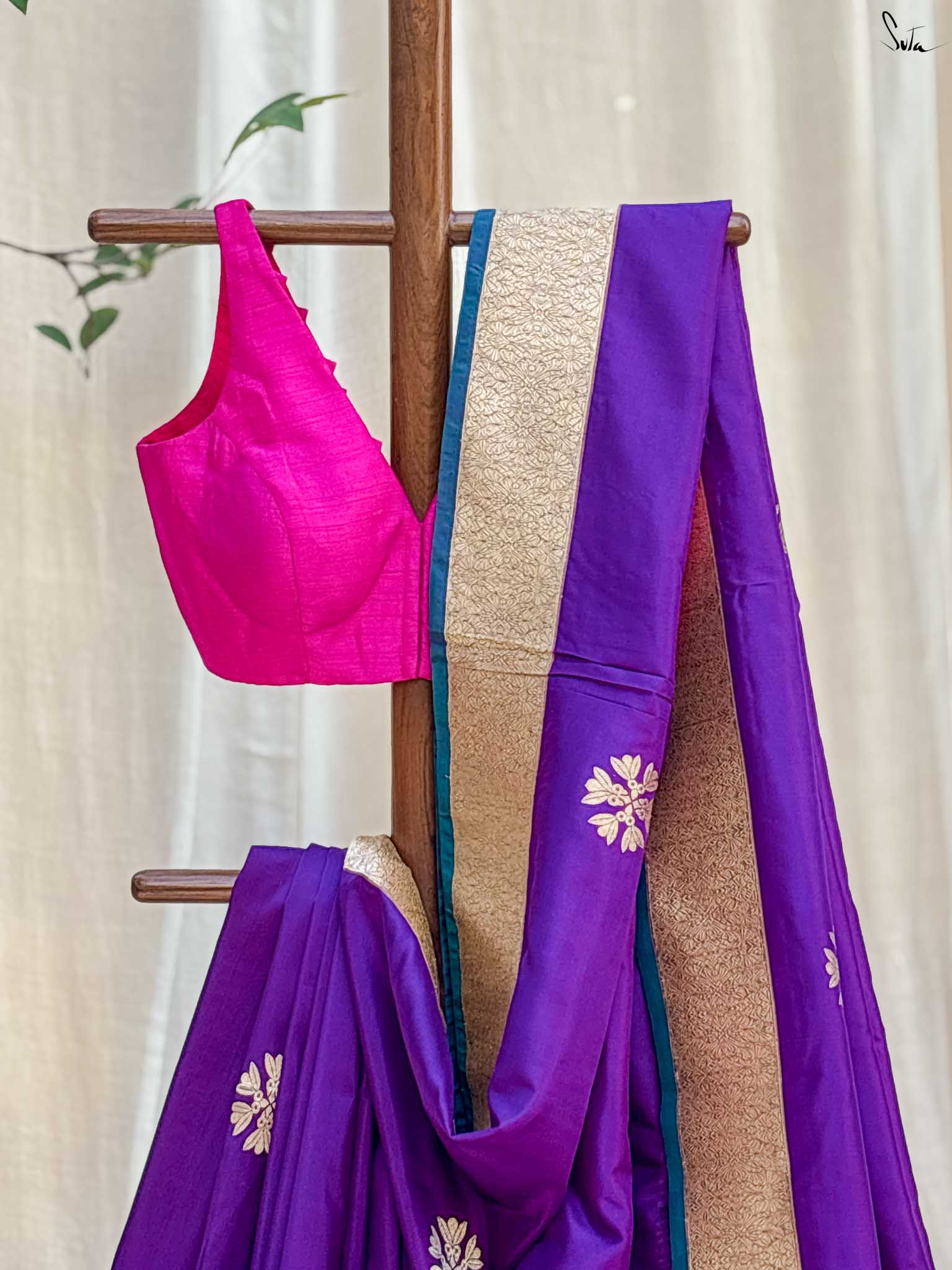 Zareen Aftab Purple Banarasi Saree