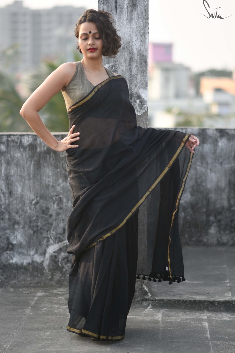 Black saree for freshers party hotsell