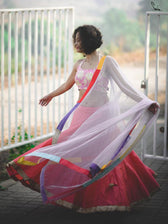 Dhoop Chav Peach And Pink Raw Silk Skirt
