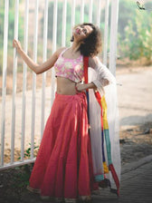 Dhoop Chav Peach And Pink Raw Silk Skirt