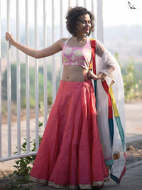 Dhoop Chav Peach And Pink Raw Silk Skirt