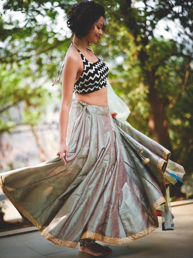 Dhoop chav teal and pink Raw silk skirt - suta.in