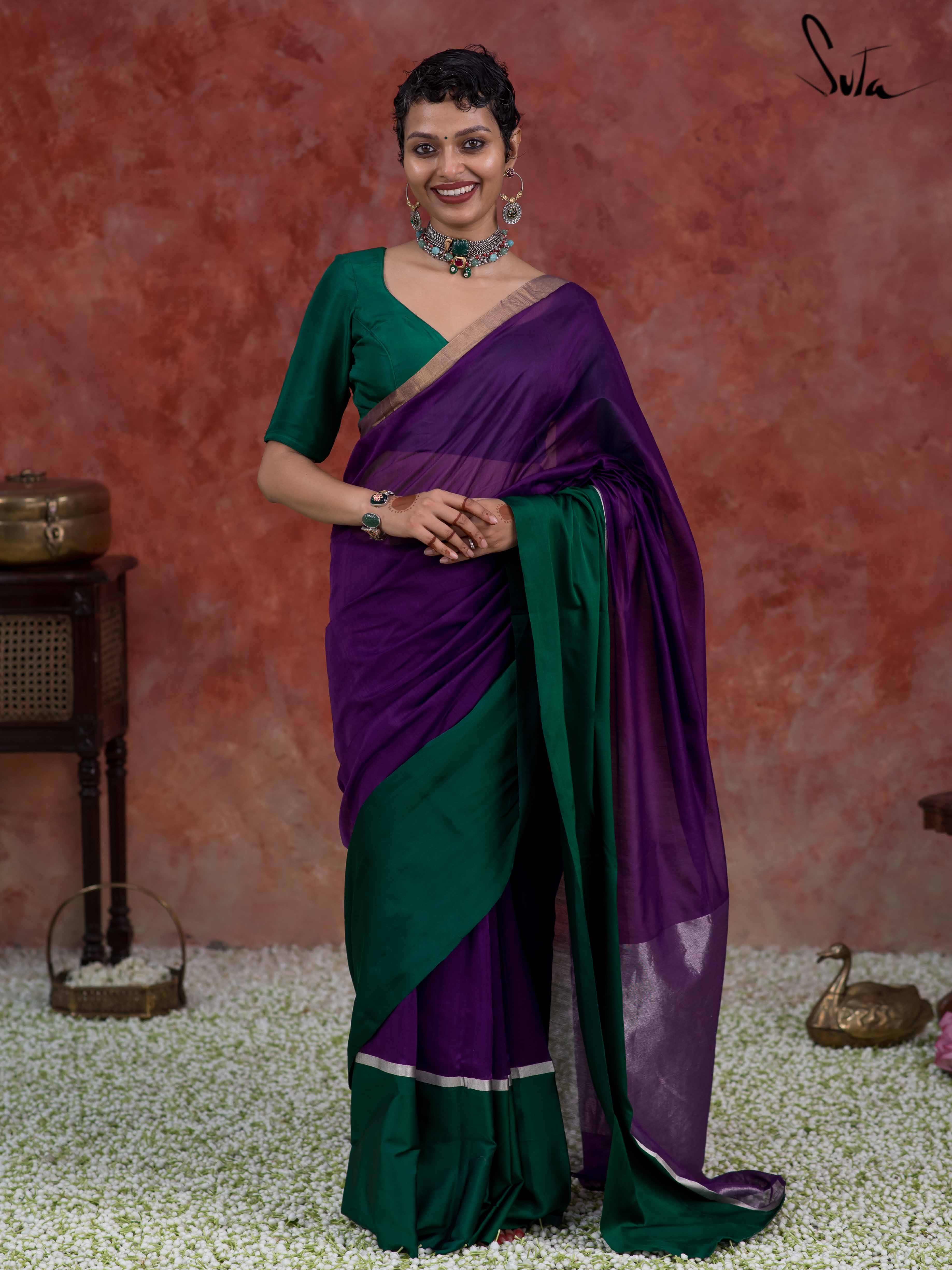 Berry Purple and Green Printed Patola Silk Saree – MySilkLove