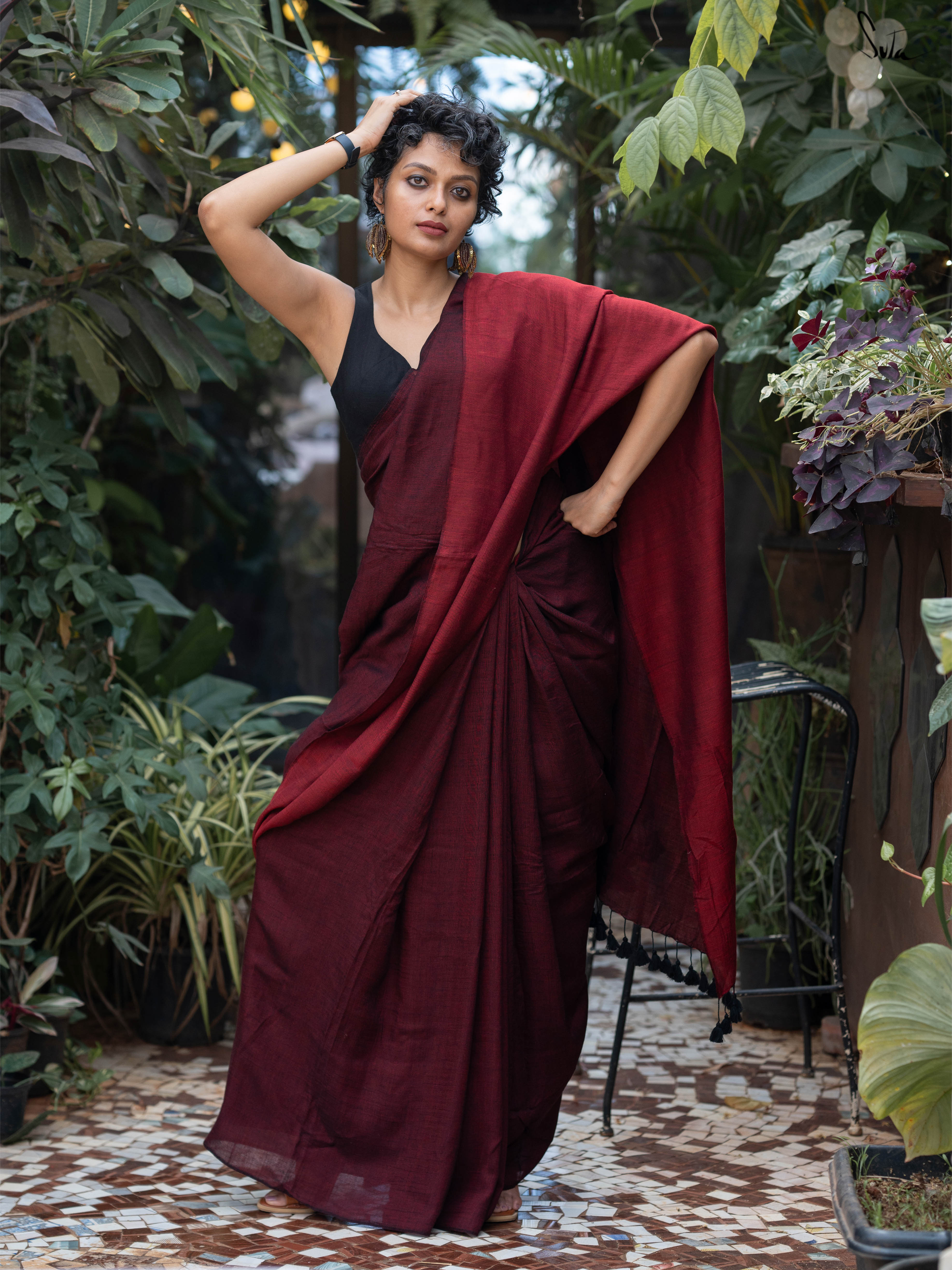 Buy Florona Enterprise Solid/Plain Bollywood Chiffon Maroon Sarees Online @  Best Price In India | Flipkart.com