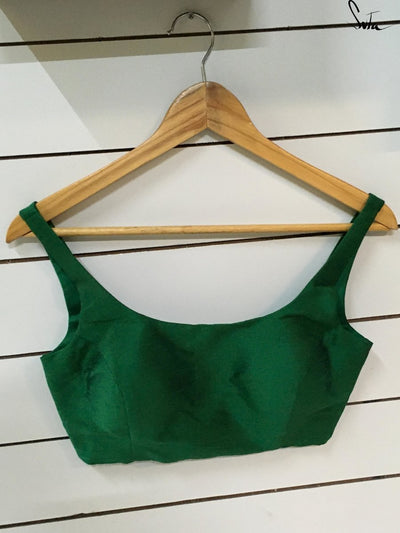 Art Silk Padded Sleeveless Blouse In Green|Hara Basic|Suta