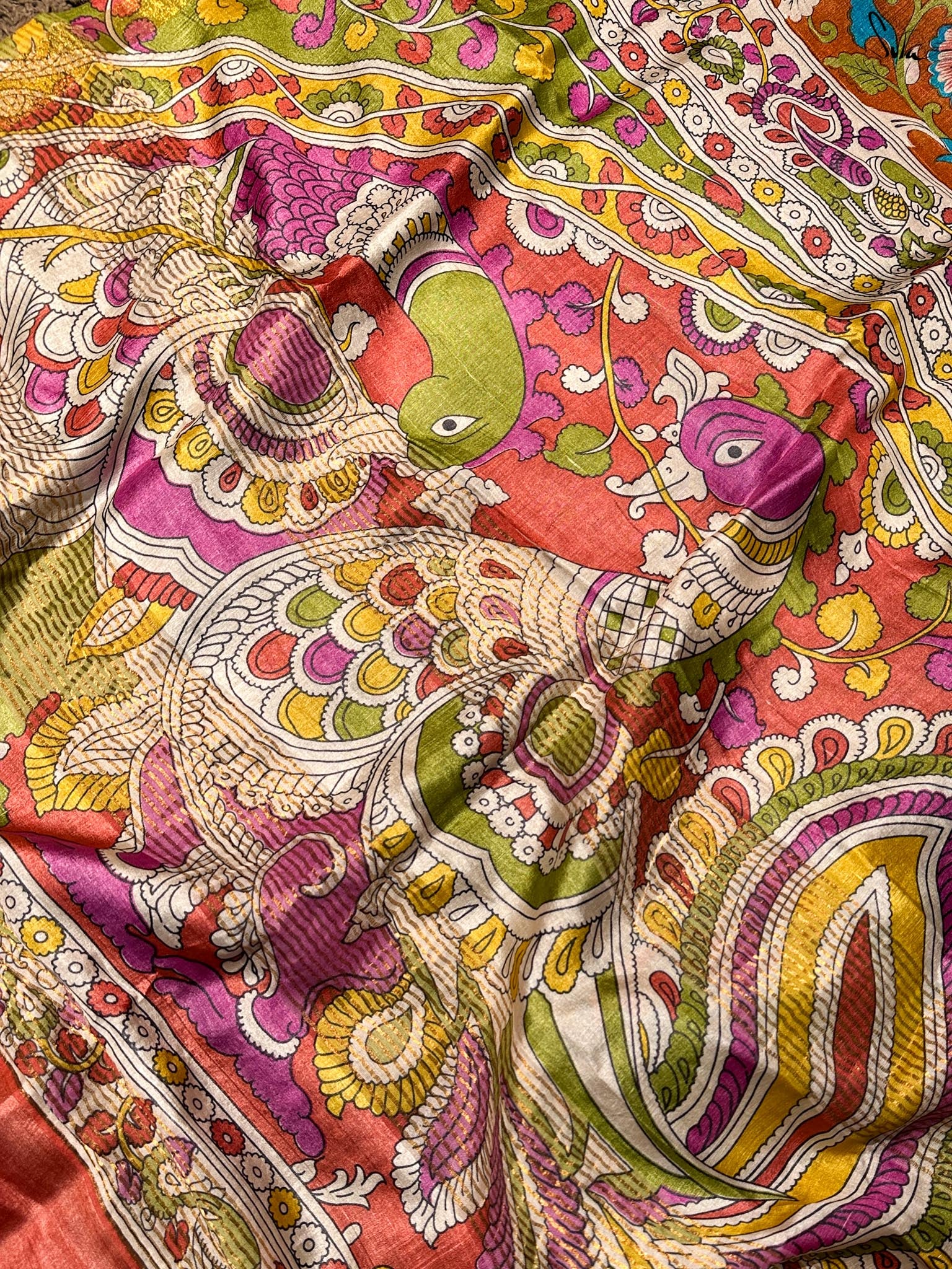 Gulabi Shikargah (Hand Painted Pure Silk Saree)