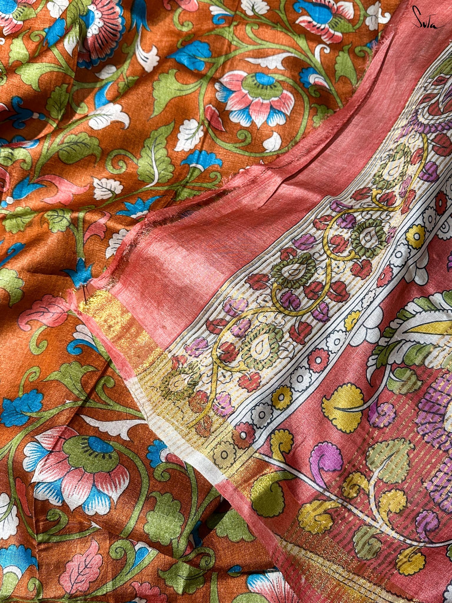 Gulabi Shikargah (Hand Painted Pure Silk Saree)
