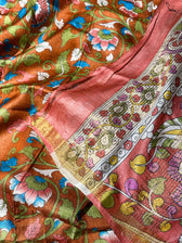 Gulabi Shikargah (Hand Painted Pure Silk Saree)
