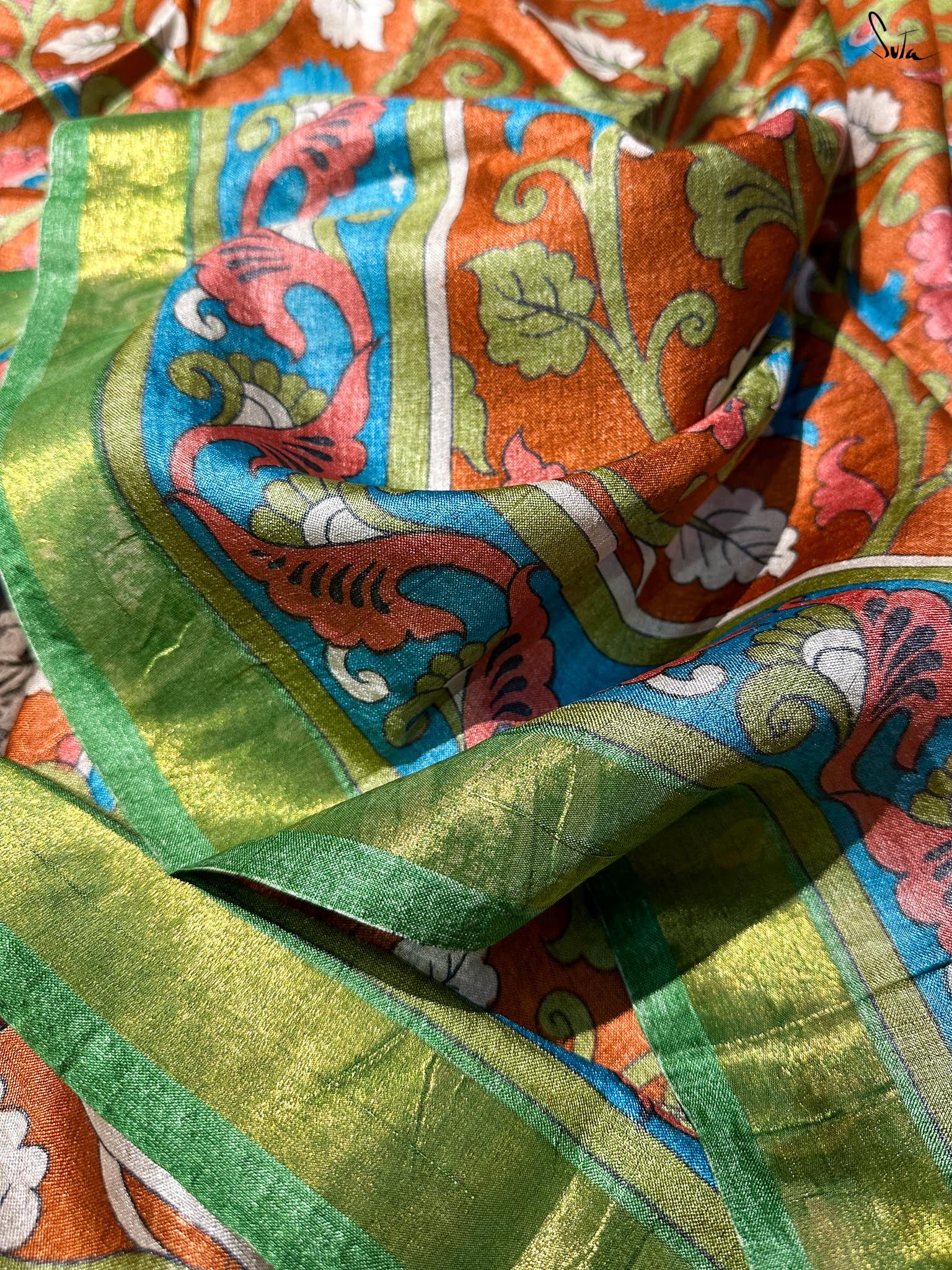 Gulabi Shikargah (Hand Painted Pure Silk Saree)
