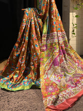 Gulabi Shikargah (Hand Painted Pure Silk Saree)