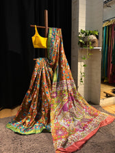 Gulabi Shikargah (Hand Painted Pure Silk Saree)