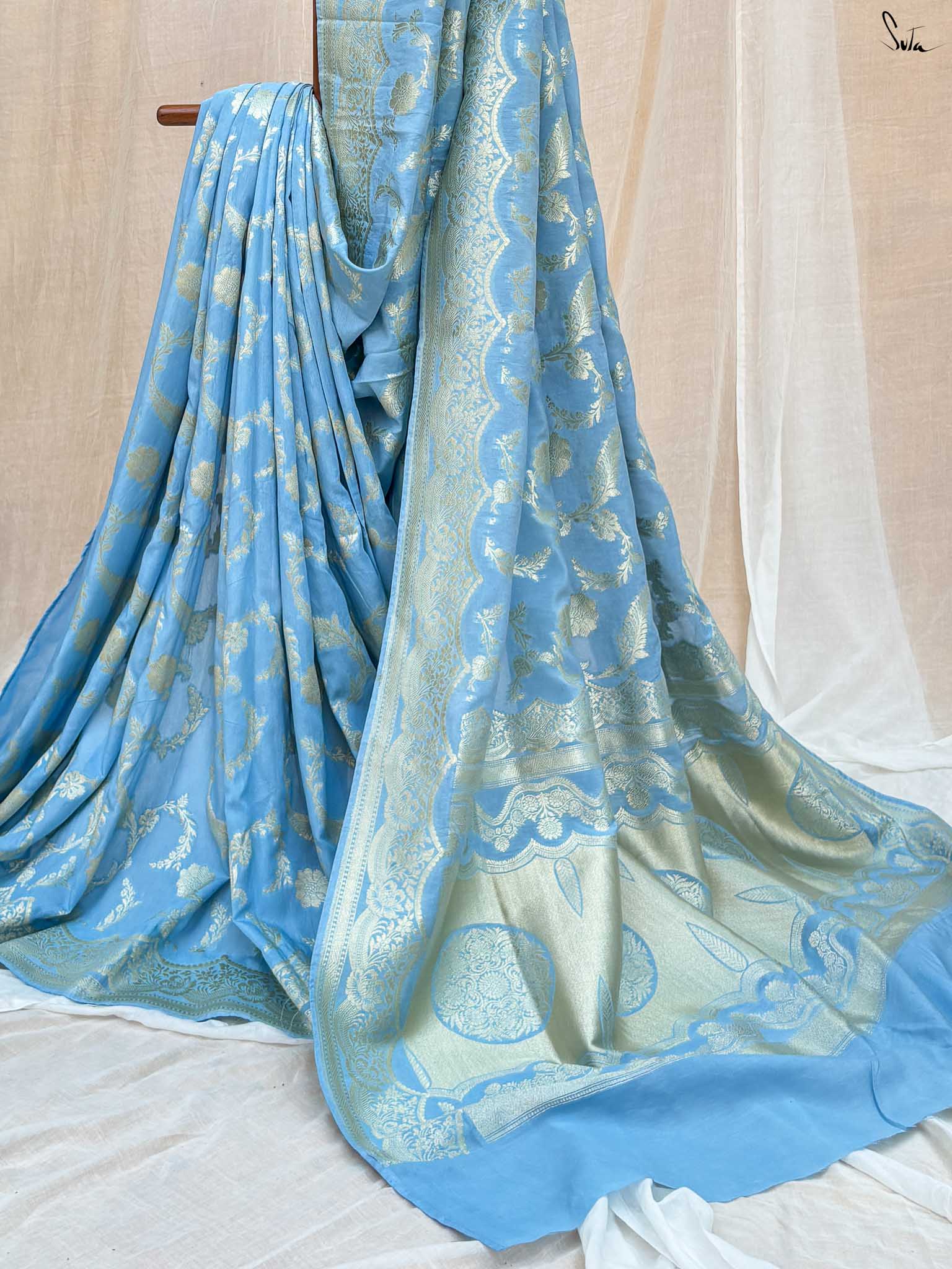 Mokshda Sky Blue Banarasi Saree