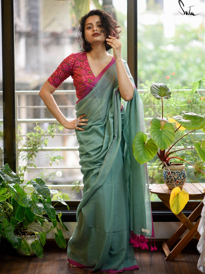 Soft Mul Cotton Teal Green Saree|Lotus In Thirunavaya|Suta