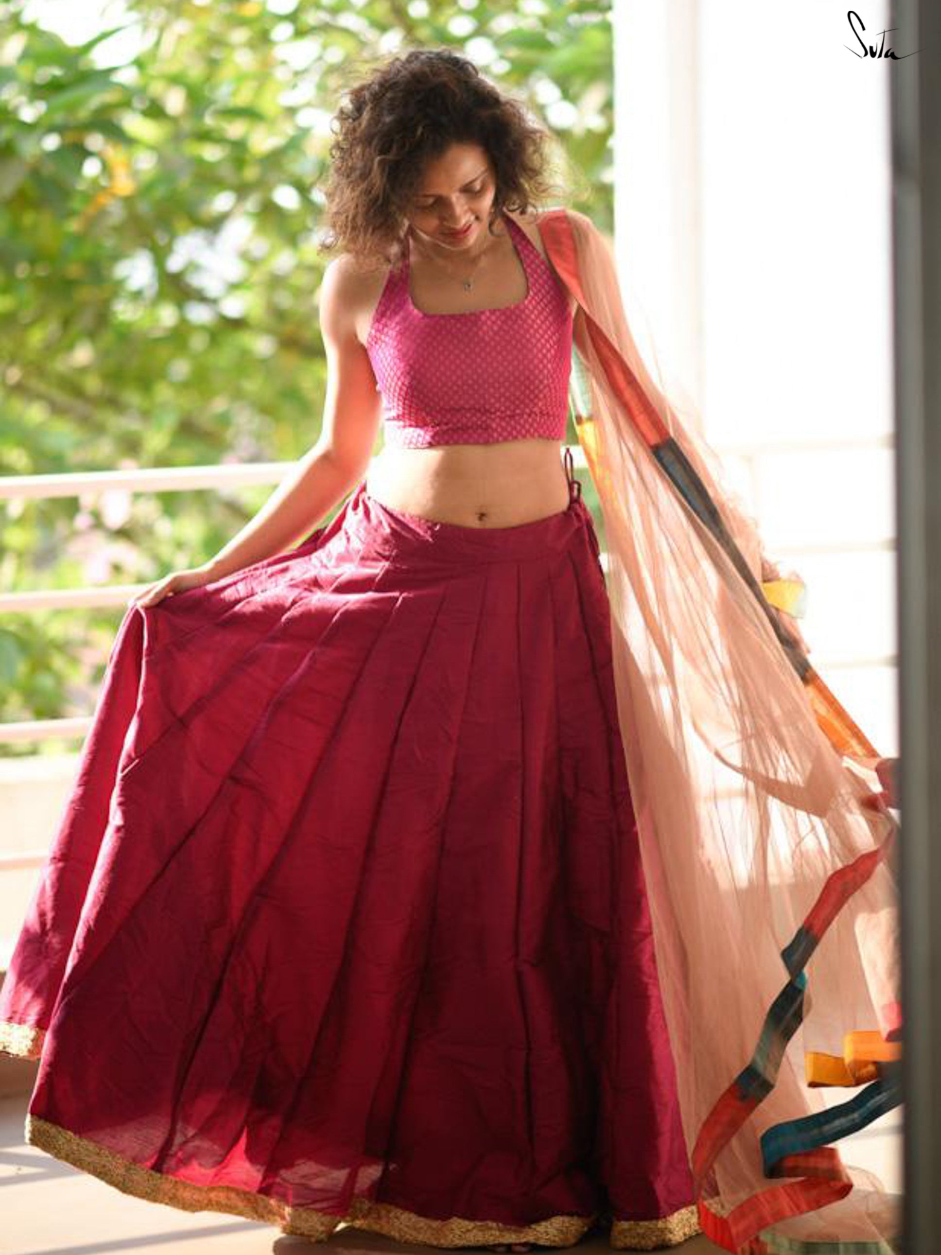 Magical magenta Raw silk skirt