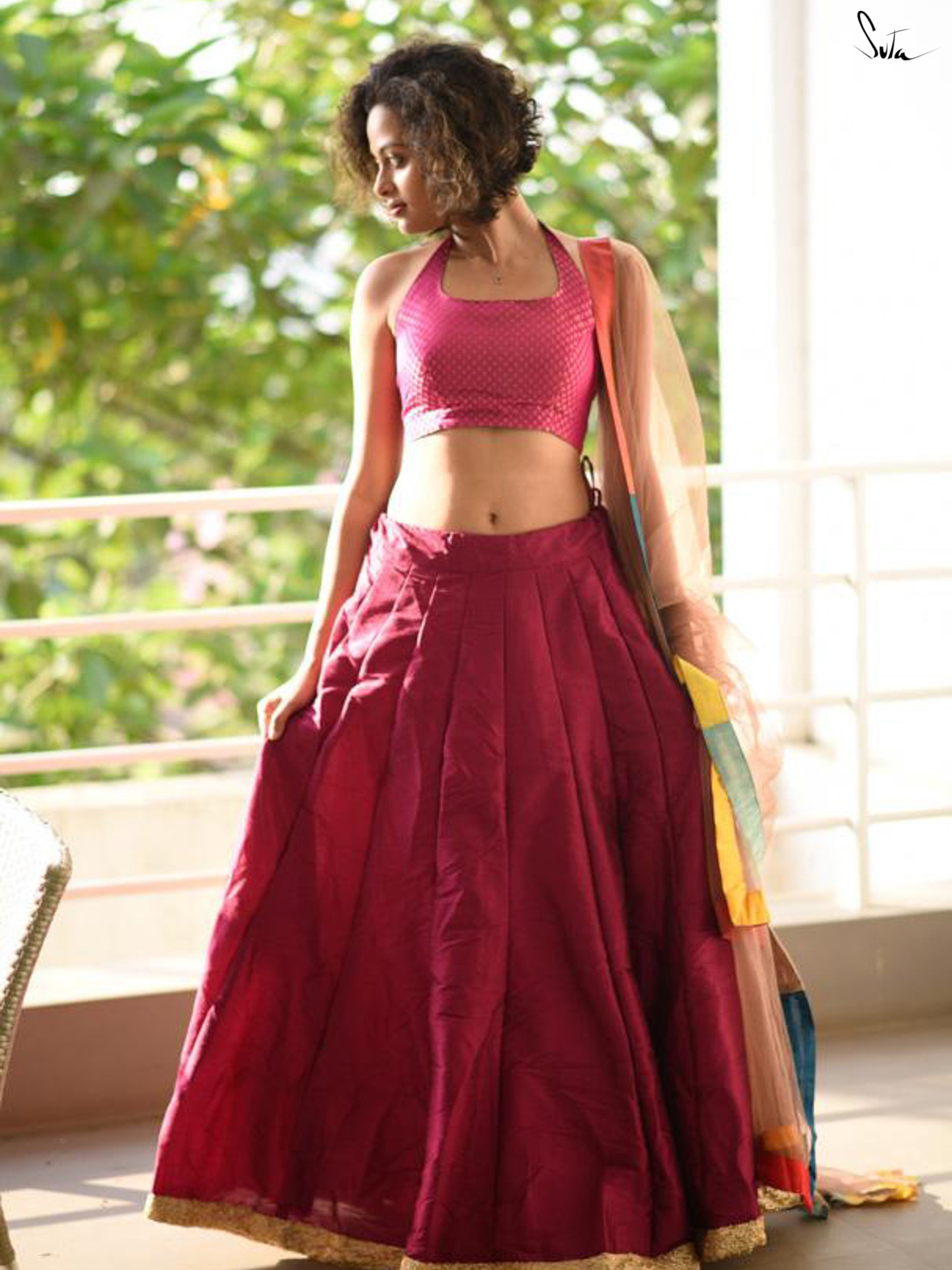 Magical magenta Raw silk skirt