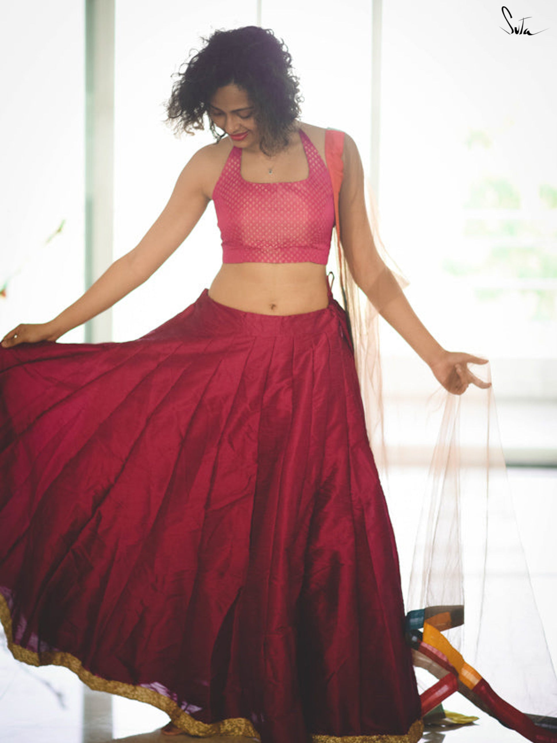 Magical magenta Raw silk skirt