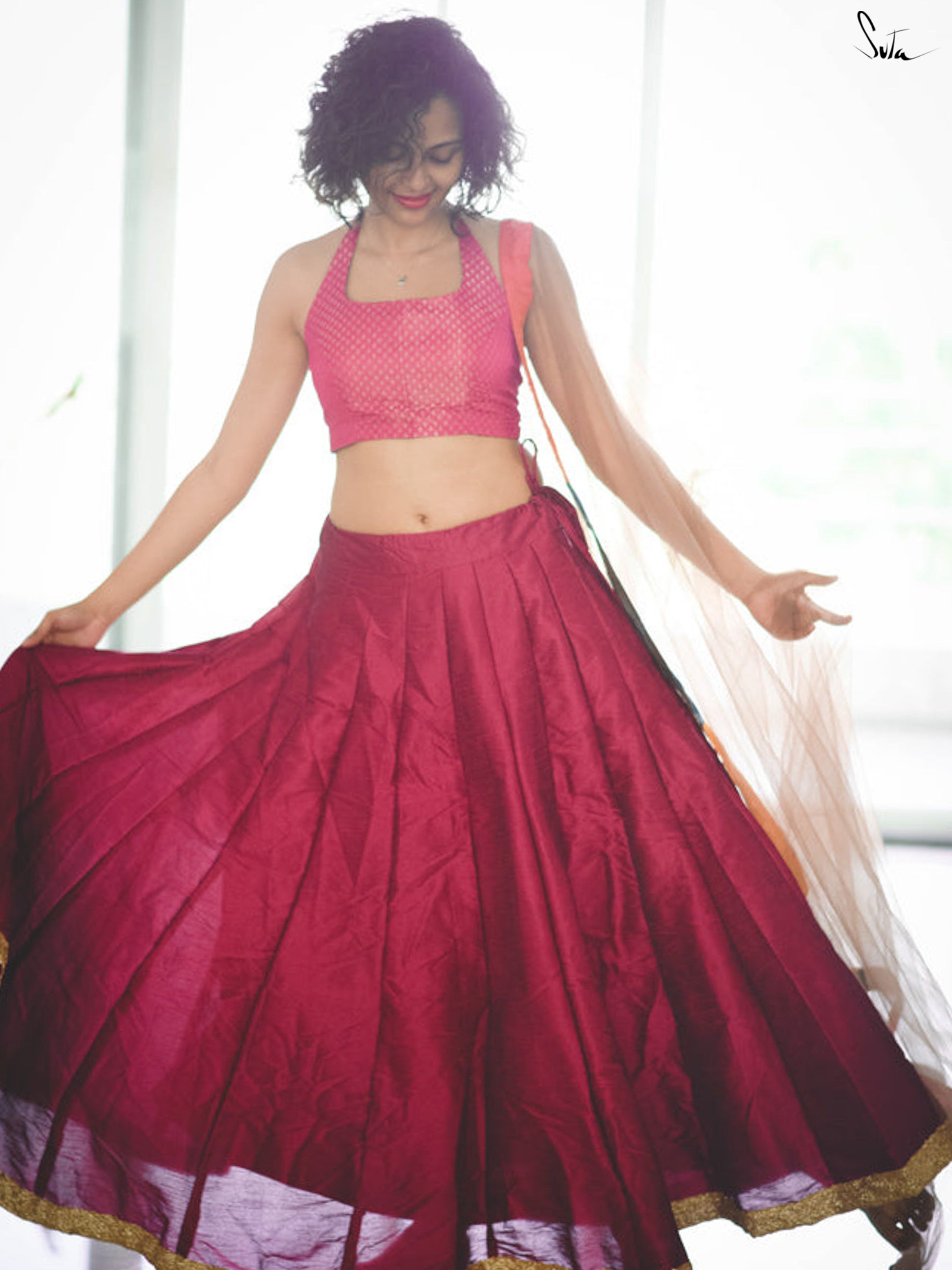 Magical magenta Raw silk skirt