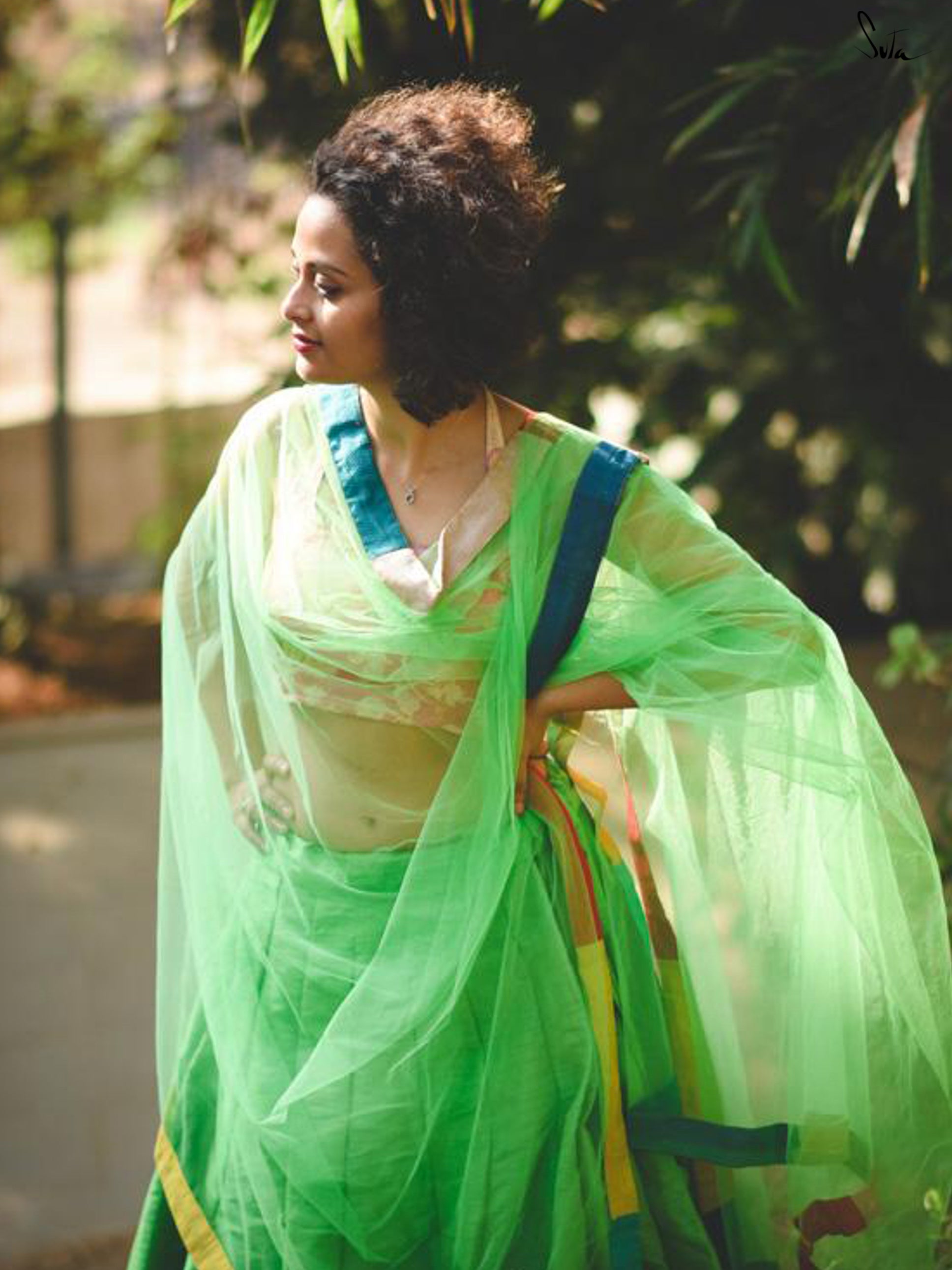 Parrot green Raw silk skirt