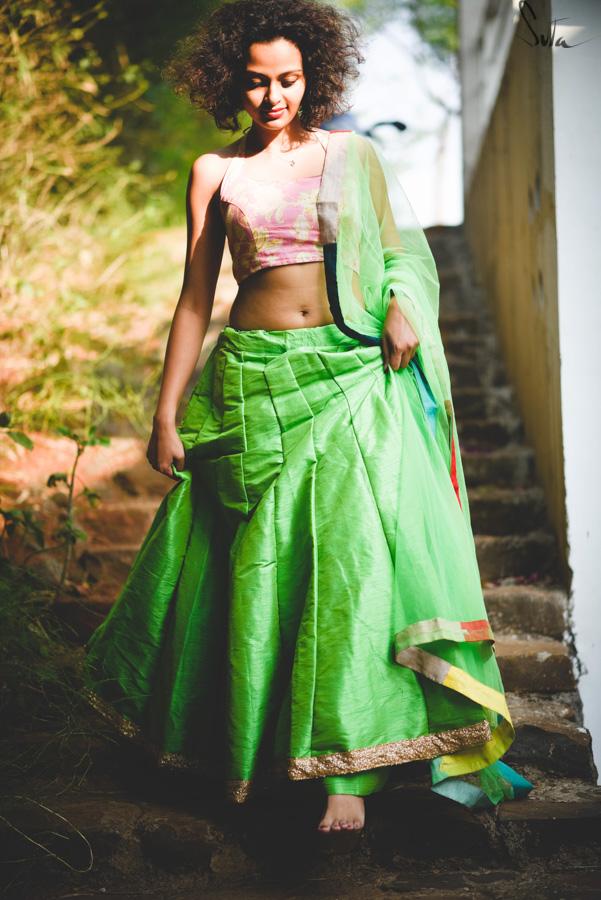 Raw Silk Green Lehenga With Latkan|Parrot Green Raw Silk|Suta