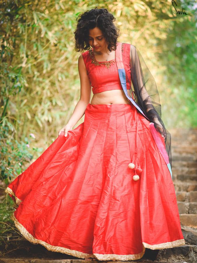 Ravishing Red Raw Silk Skirt - suta.in