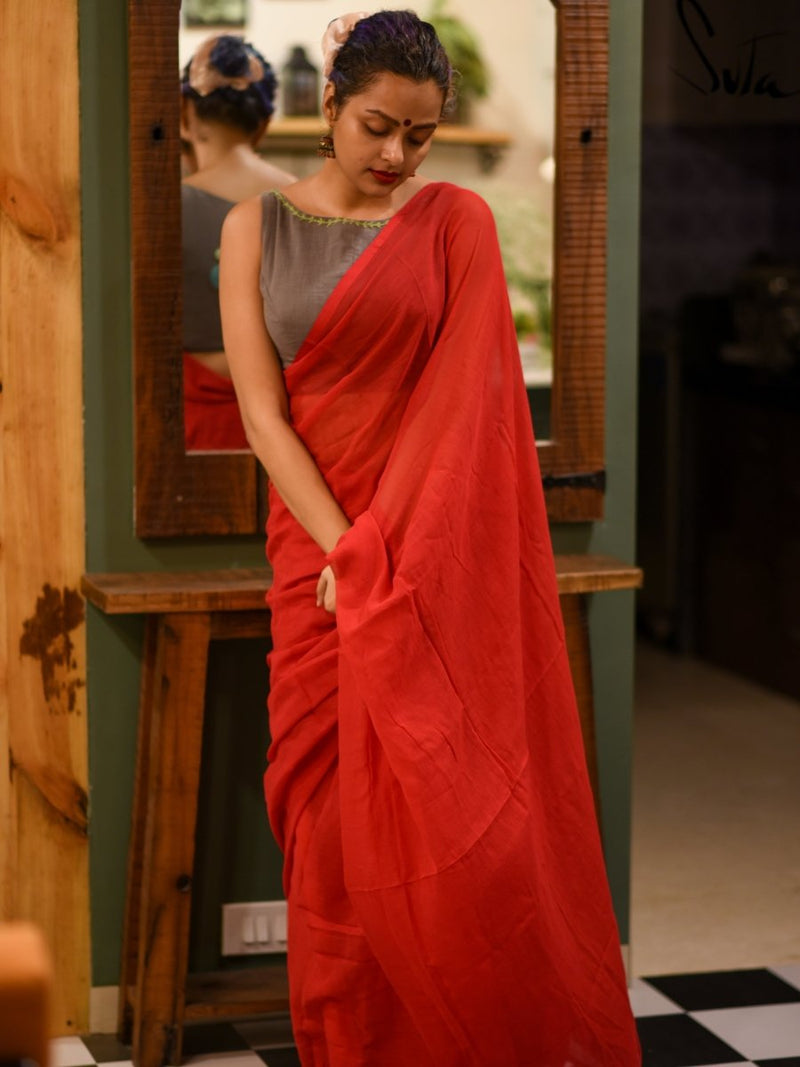 Soft Mulmul Cotton Saree In Red|Red Red And More Red|Suta