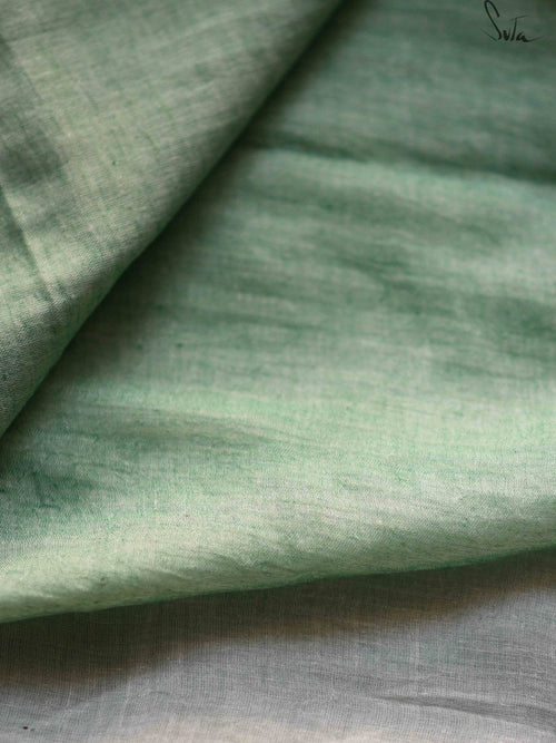 Mulmul Cotton Green White Saree|Water Hyacinth|Suta