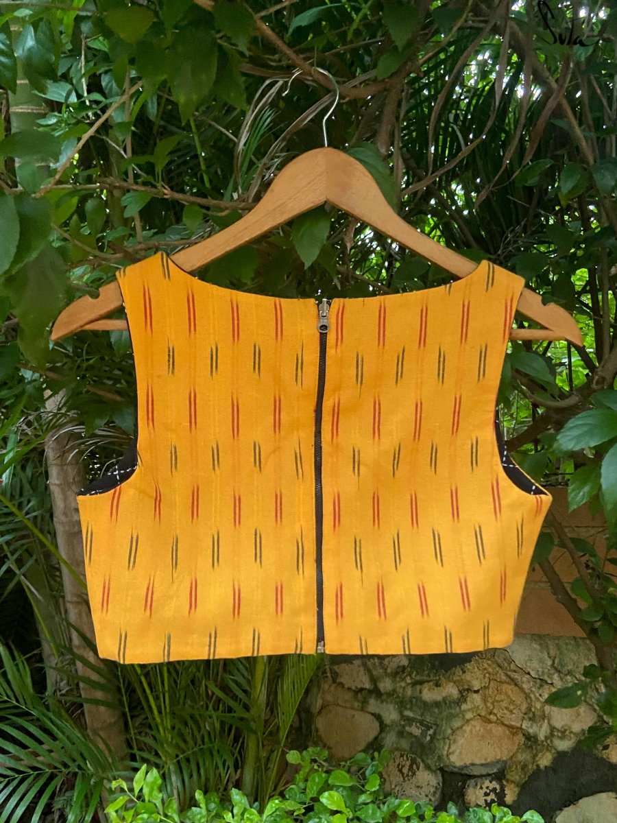 Yellow and Black Alat Palat (Blouse) - suta.in