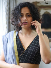 Yellow and Black Alat Palat (Blouse) - suta.in