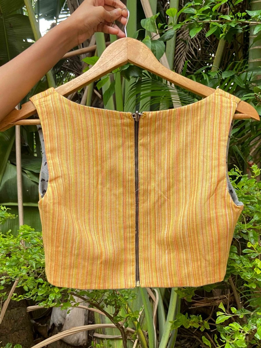 Yellow and Grey Alat Palat (Blouse) - suta.in