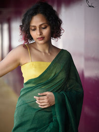 Handloom Cotton Zari Work Green Saree|Anxious Sitara|Suta