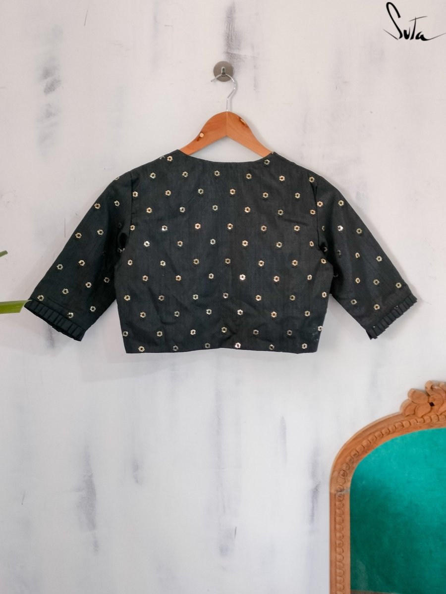 Suta Pattern Art Silk Padded Designer Blouse In Black|Black Stars|Suta