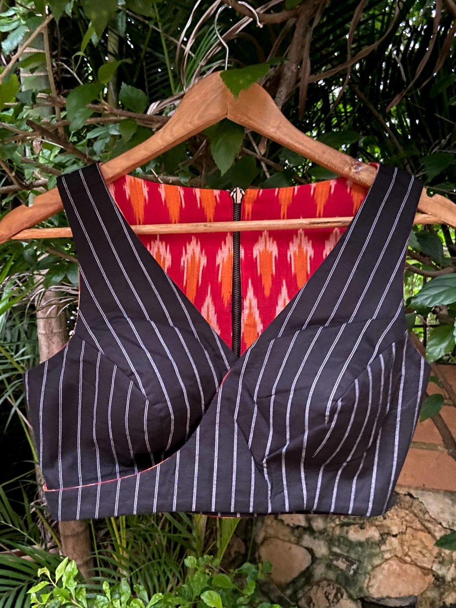 Black Stripes and Red Alat Palat (Blouse) - suta.in