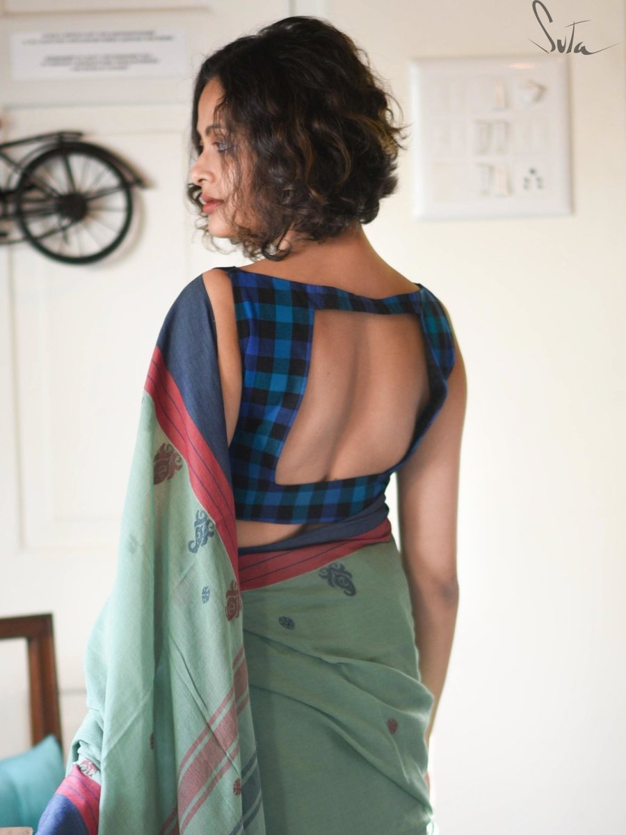 Blue green checkered (Blouse) - suta.in