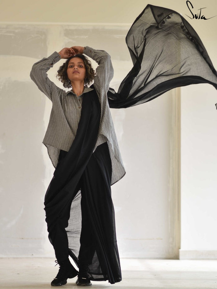 Mulmul Cotton Transparent Black Saree|Bold Black|Suta