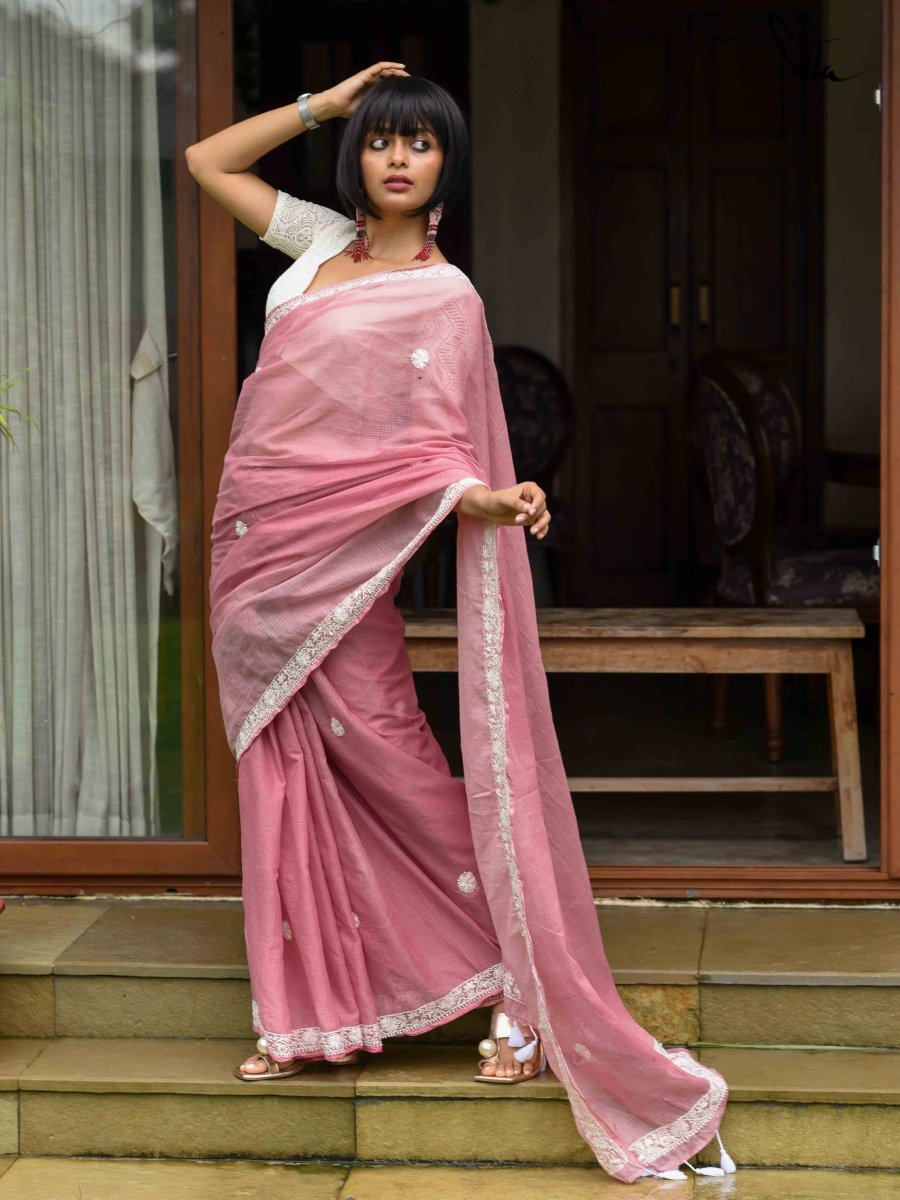 Lost Romance Dark Pink Plain Saree - I Love Sarees