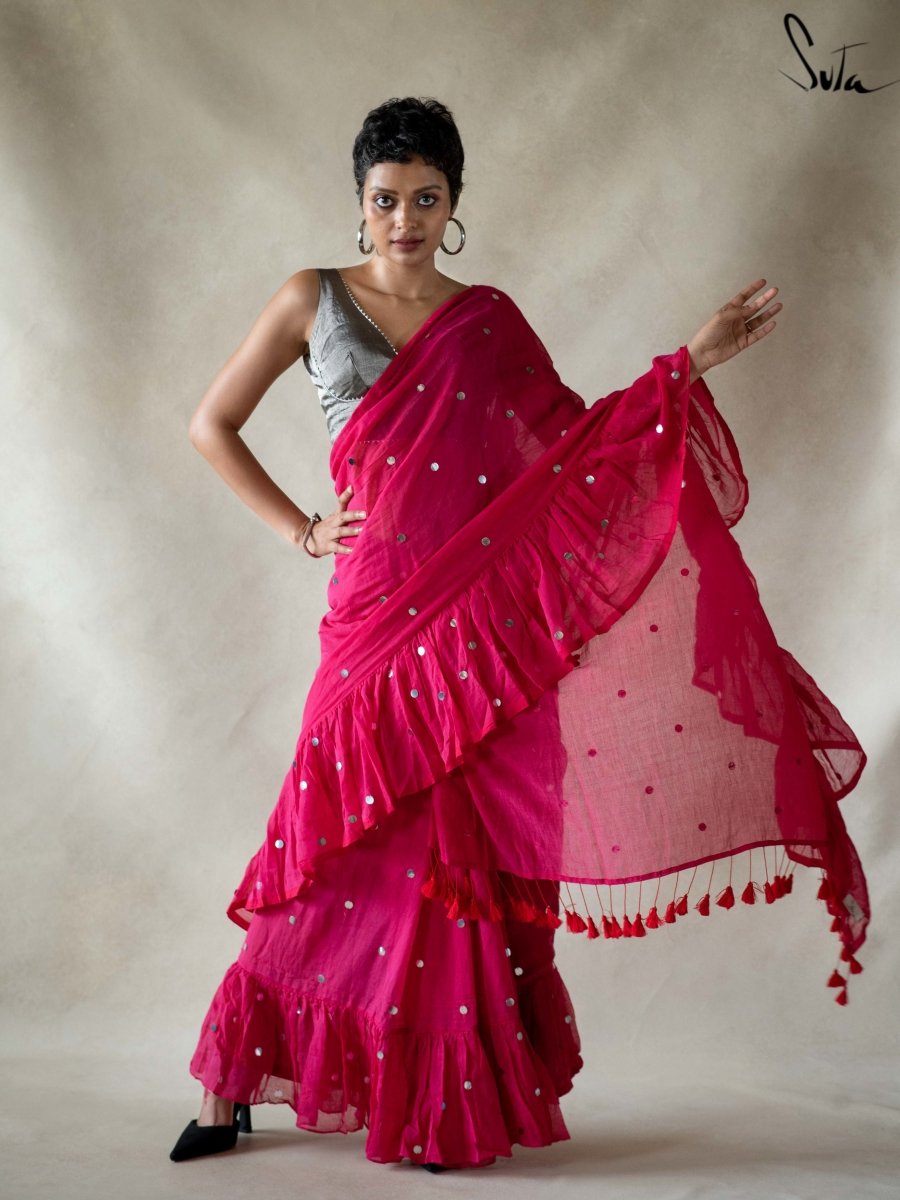 Buy Hot Pink Ready Pleated Saree in Crepe Online KALKI Fashion India