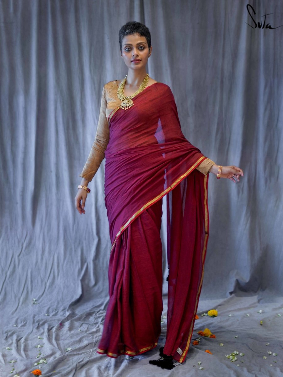 Maroon Weaving Work Soft Silk Saree – Maharani