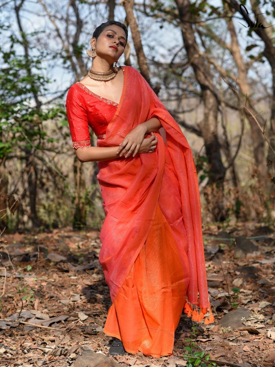 Orange & Pink Banarasi Silk Saree Set Design by Kasturi Kundal at Pernia's  Pop Up Shop 2024