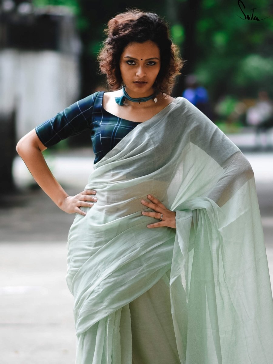 Sage Green Kumundhani Saree with Blouse – Anuthi Fashion