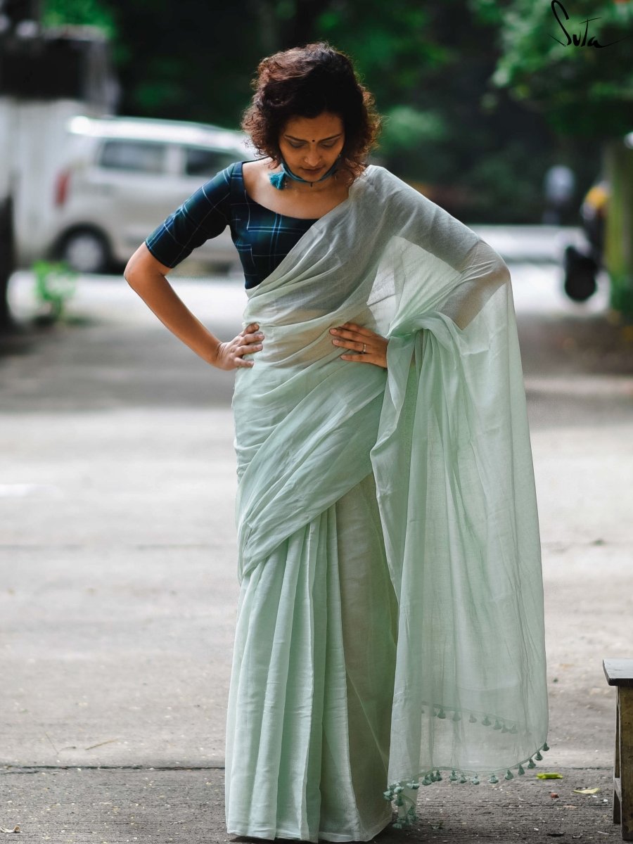 White And Green Combination Silk Saree – jusson