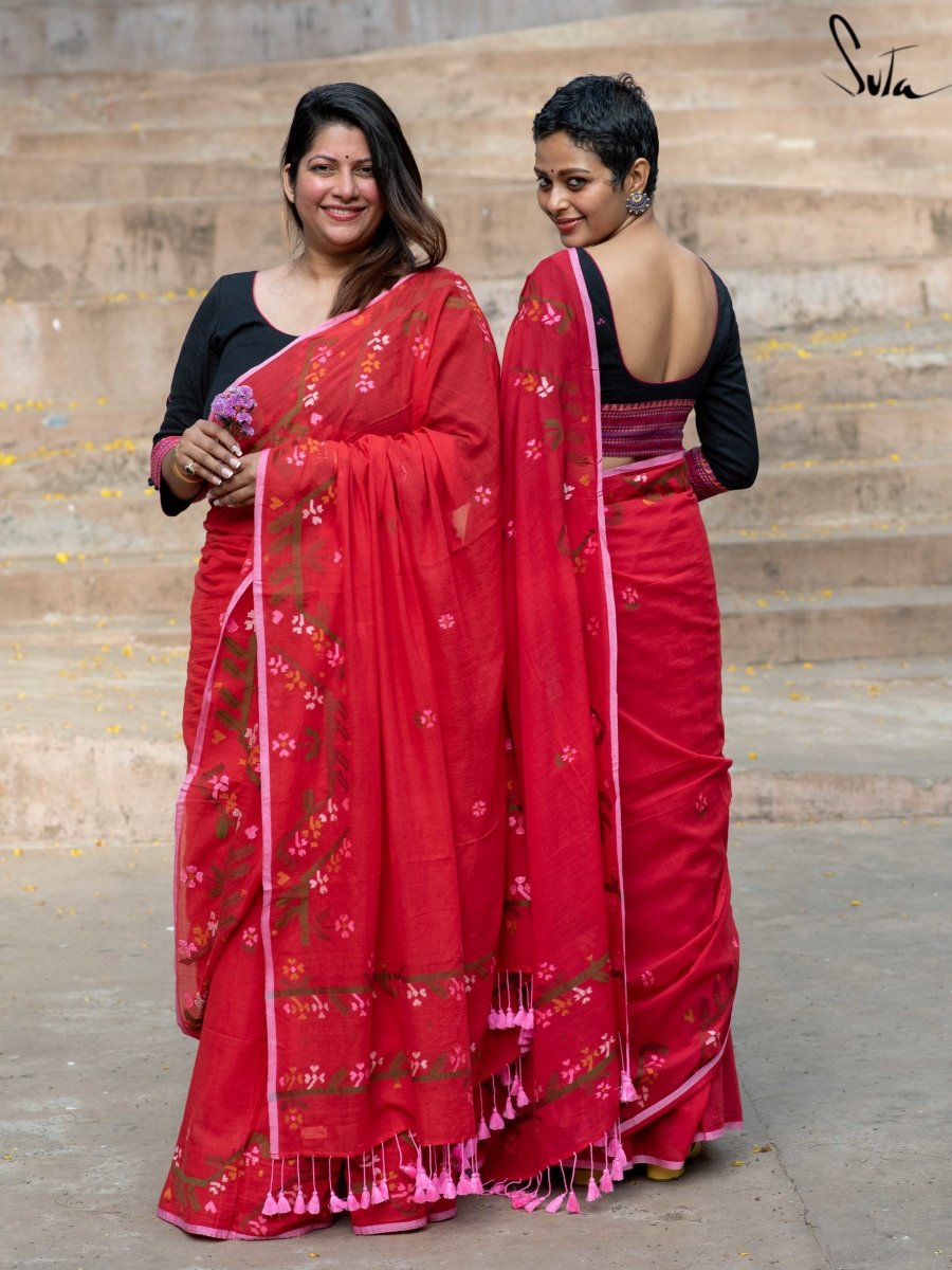 Sunflower Yellow Jamdani Saree with Woven Design – Thearyavart