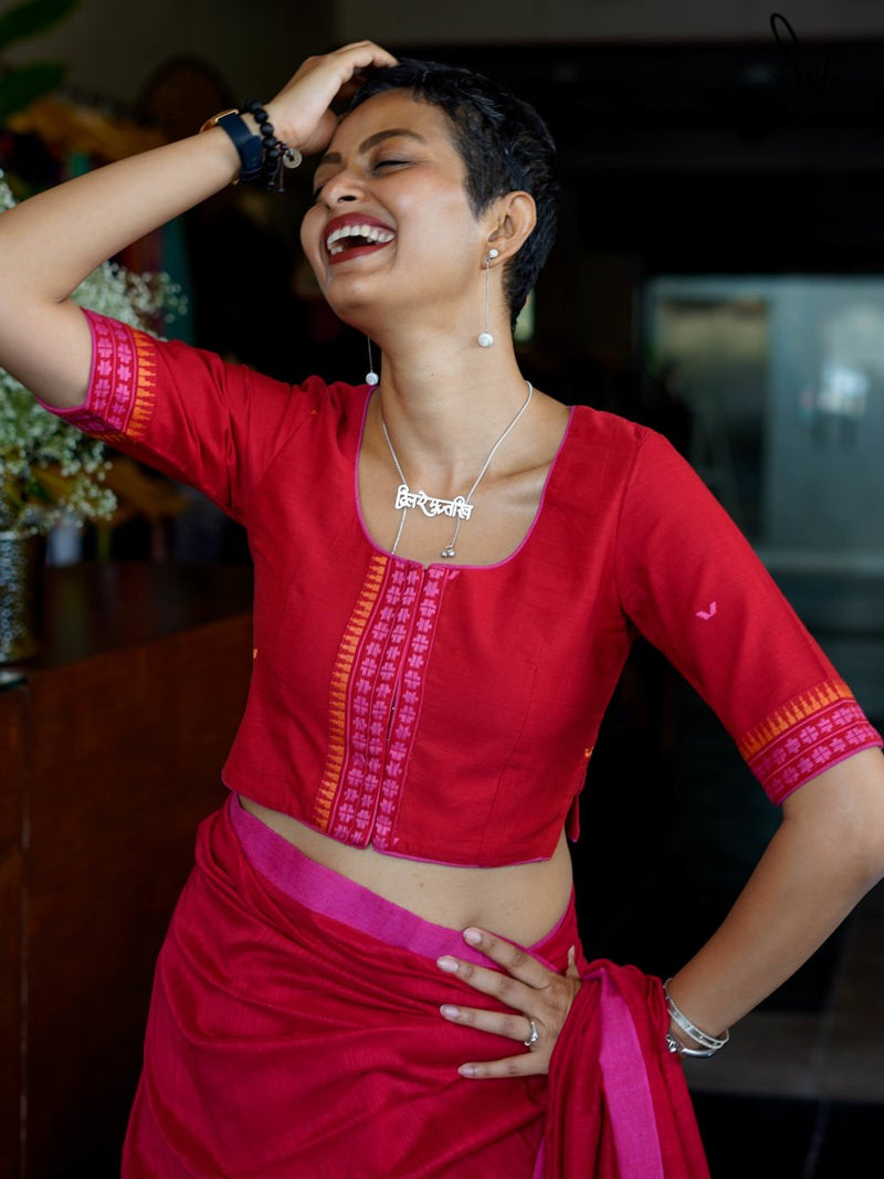 Round Neck Cotton Designer Blouse In Red|Lahu Ki Syahi|Suta