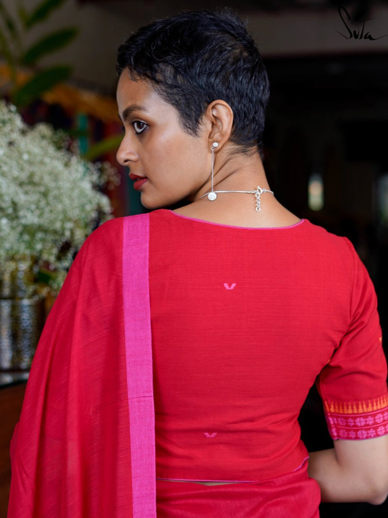 Round Neck Cotton Designer Blouse In Red|Lahu Ki Syahi|Suta